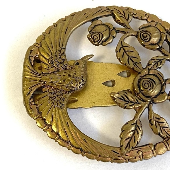 Vintage Bird Fur Clip Brass Gold Tone Floral Roses Hunger Games Katniss Style - Picture 3 of 9